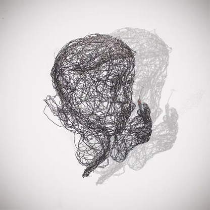 Drahtskulptur Kopf Helmut Schmidt vor weißem Hintergrund