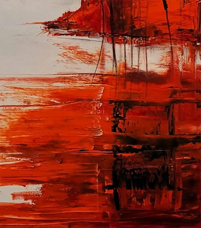 Detailaufnahme Herbst am See – Glühendes Rotorange der Herbstblätter, Spachteltextur, Roger Ziereisen | Kunst-Direkt.de
