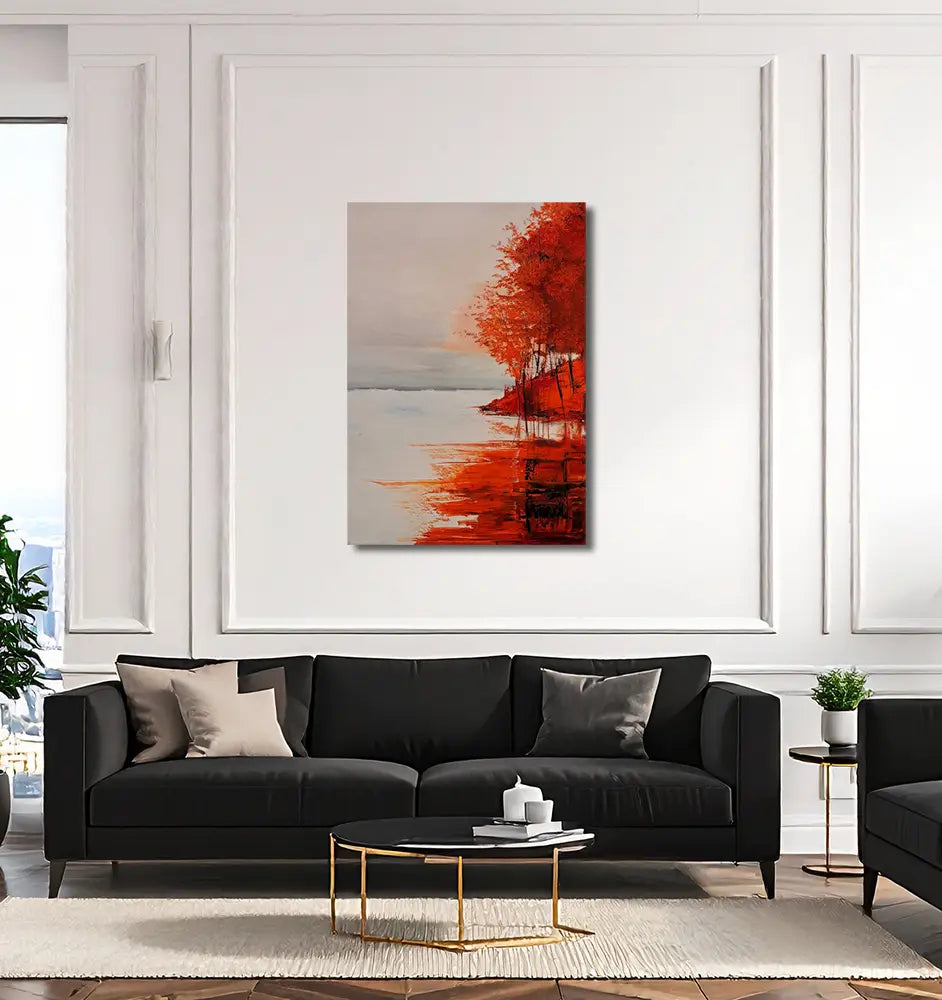 Herbst am See von Roger Ziereisen an der Wand – Herbstliche Seelandschaft, 80x100 cm, Öl auf Leinwand | Kunst-Direkt.de
