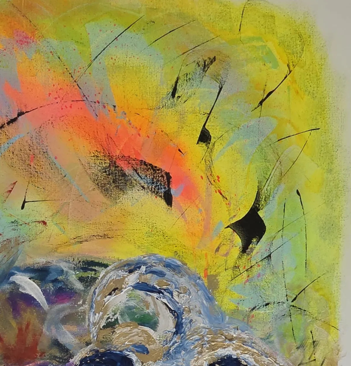 Original Acrylgemälde In Constant Motion von Elena Grumann – Expressive abstrakte Kunst im Quadratformat, 100x100 cm, Detail Farben, Kunst-Direkt.de / Newart.gallery