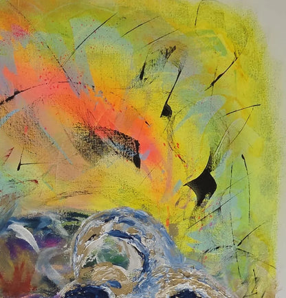 Original Acrylgemälde In Constant Motion von Elena Grumann – Expressive abstrakte Kunst im Quadratformat, 100x100 cm, Detail Farben, Kunst-Direkt.de / Newart.gallery