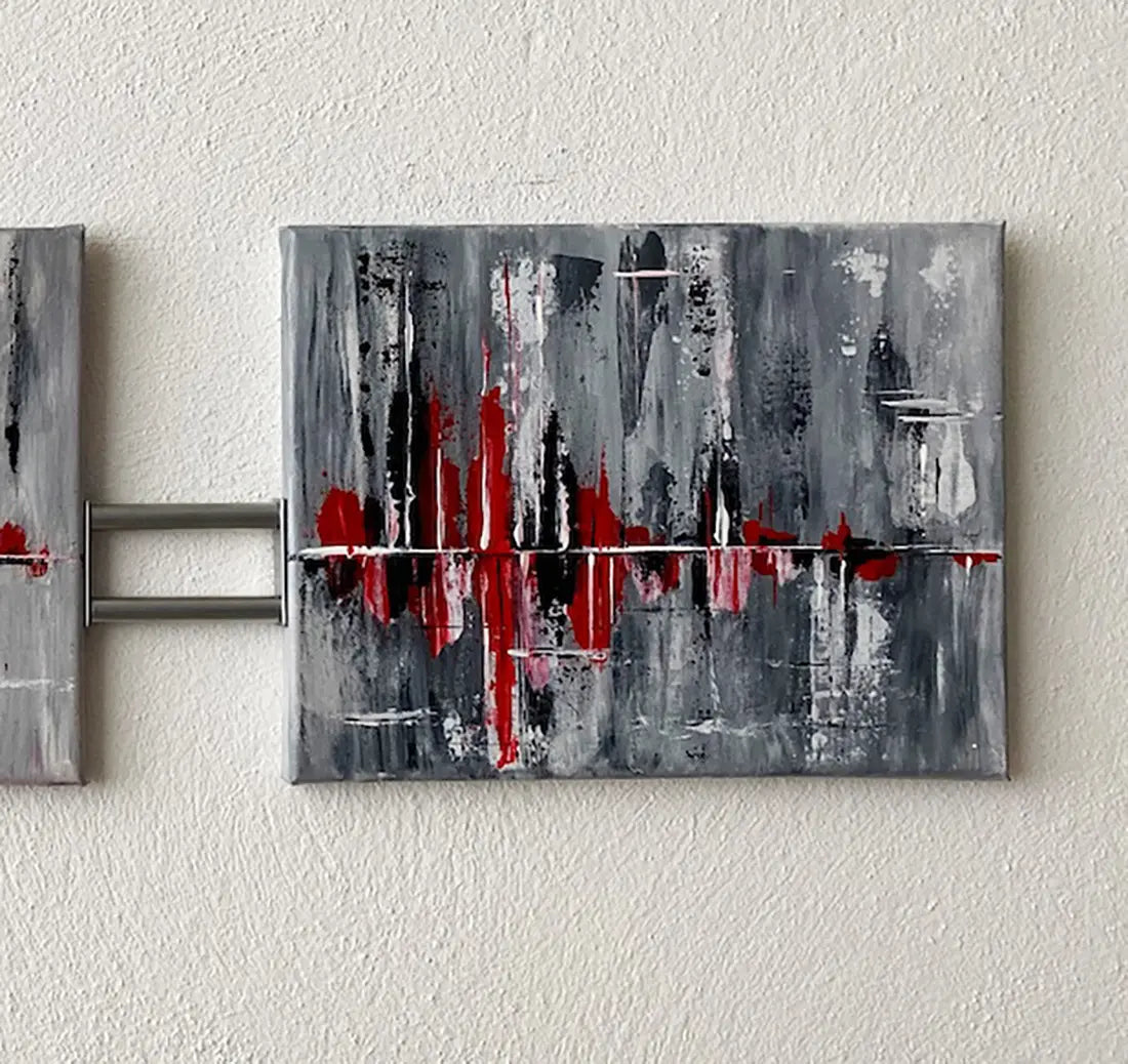 Inspiration von Gerd Pfanstiel, Triptychon, Acryl auf Leinwand, Detail 1, abstrakt, grau schwarz, Kunst-Direkt.de
