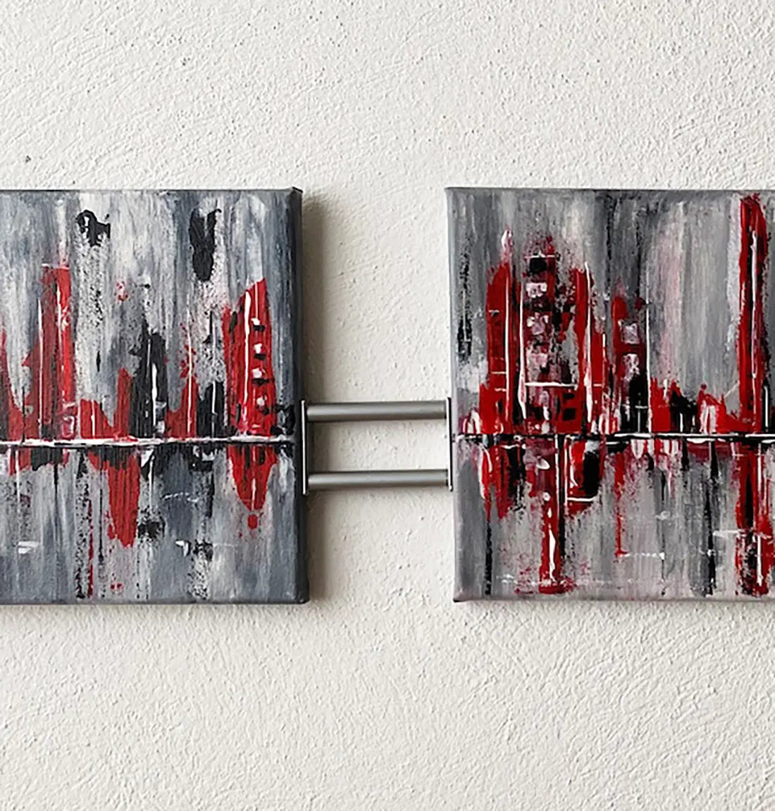 Inspiration von Gerd Pfanstiel, Triptychon, Acryl auf Leinwand, abstrakt, grau schwarz, Detail 2, Kunst-Direkt.de