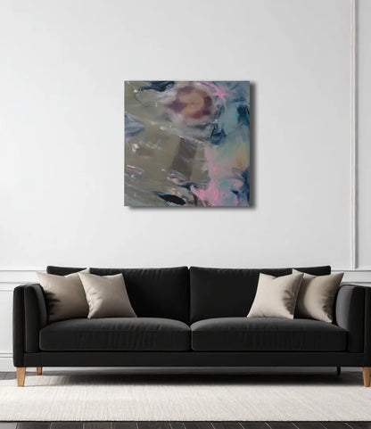 Schwimmende Quallen im Wasser, quadratisches Format, an wand hängend, Wasser mit Reflexen, Sand. 100 x 100 cm, Marion Schmidtke, Kunst-Direkt.de