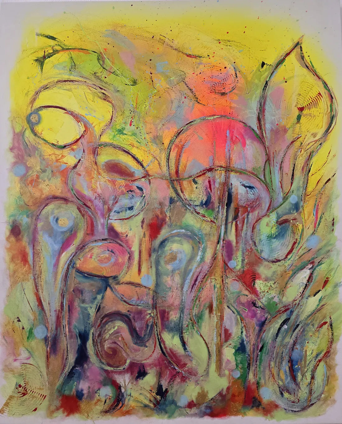 Original Acrylgemälde Joy of Life von Elena Grumann – Großformatige farbenfrohe Abstraktion im Hochformat 100x120 cm, Kunst-Direkt.de / Newart.gallery
