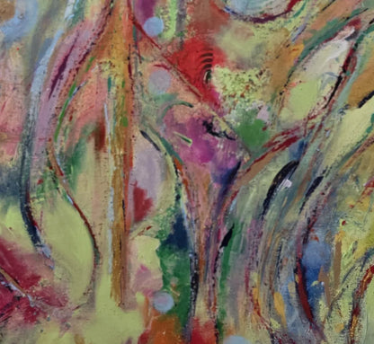 Original Acrylgemälde Joy of Life von Elena Grumann – Großformatige farbenfrohe Abstraktion im Hochformat 100x120 cm, Detail Farben, Kunst-Direkt.de / Newart.gallery