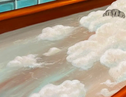 Just relax, eine Katze sitzt in einer Badewanne mit Schaum und grinst, Detail Schaum, Gemälde 60 x 50 cm von Julia Eckler, Kunst-Direkt.de