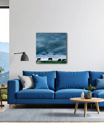 Kühe am Deich von Christel Keller an der Wand – Fineart Print auf Leinwand, 80x80 cm, 4cm Galerie-Keilrahmen | Kunst-Direkt.de
