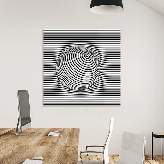 Gestreifte Kugel auf Hintergrund mit horizontalen streifen, Kugel verformt den Hintergrund