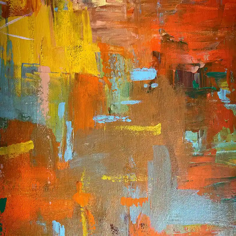Acrylgemälde eines Tigers vor farbigem Hintergrund, Quadratisch, Detail farbiger Hintergrund