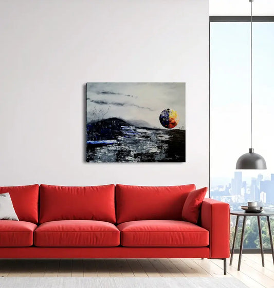 Mondphasen II von Roger Ziereisen an der Wand – Abstraktes Ölgemälde, 80x100 cm, Öl auf Leinwand | Kunst-Direkt.de