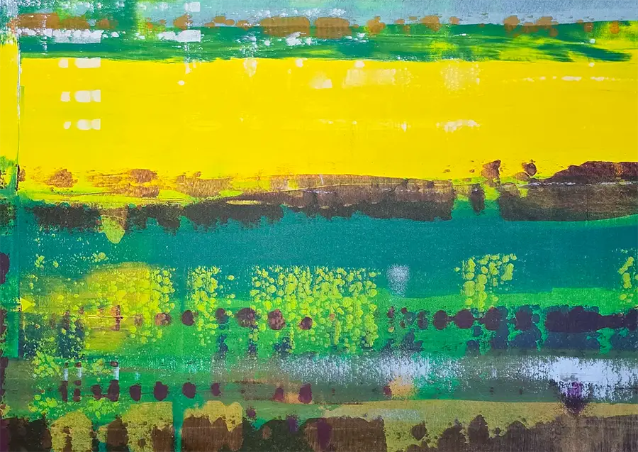 Morgentau - Nahaufnahme der texturierten Oberfläche mit erdigen Nuancen, Mareike Prikling, Kunst-Direkt.de