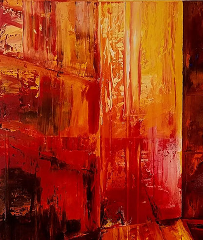 Detailaufnahme Nicolai – Gleißendes Lichtzentrum in Rot und Gold, pastose Maltechnik, Roger Ziereisen | Kunst-Direkt.de
