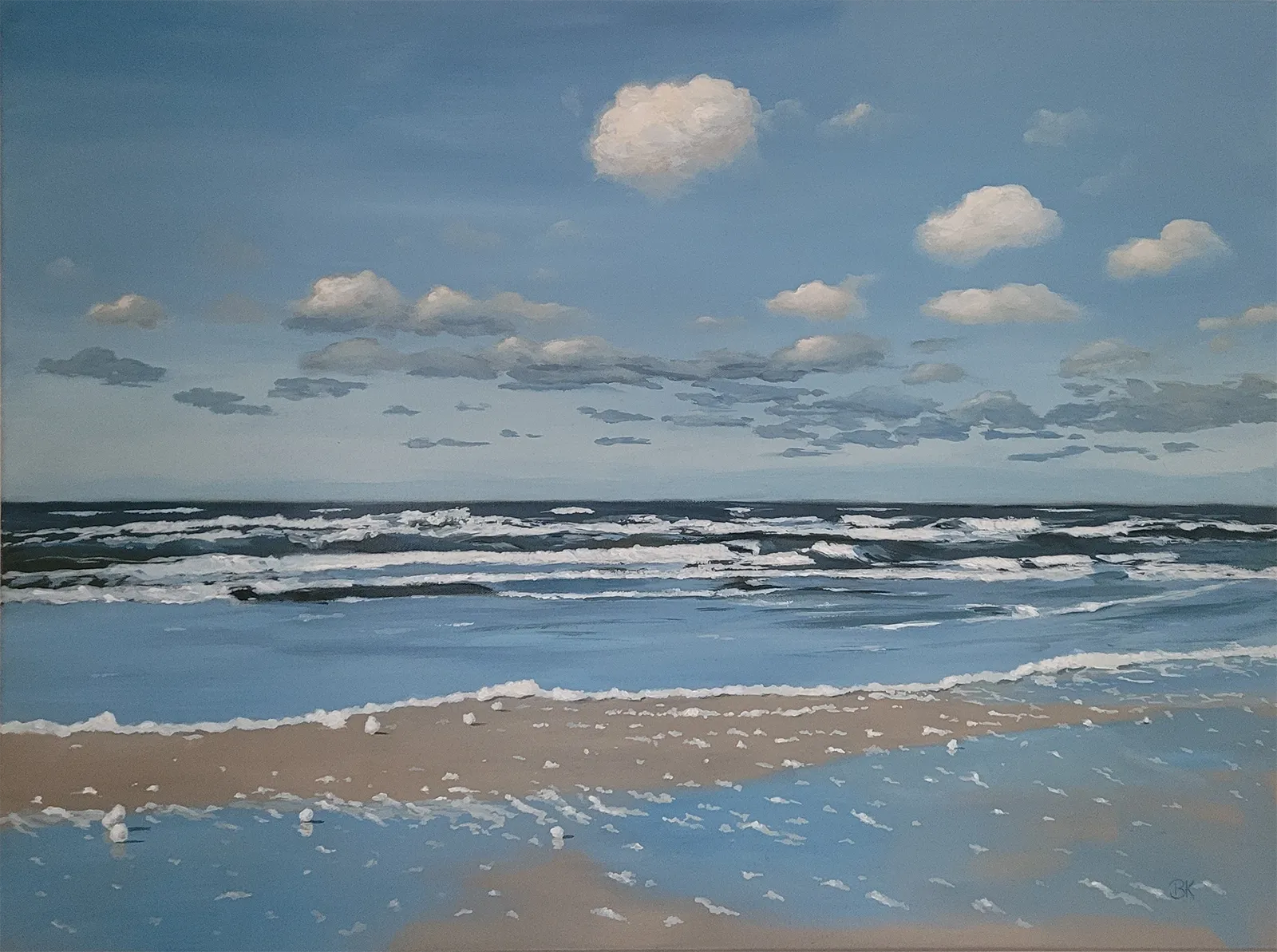 Nordsee mit Schaumkronen – Acrylgemälde von Britta Kröger, 60x80 cm, dynamisches Seestück in Nordseeblau und Gischtweiß, rhythmische Wellenlinien | Kunst-Direkt.de
