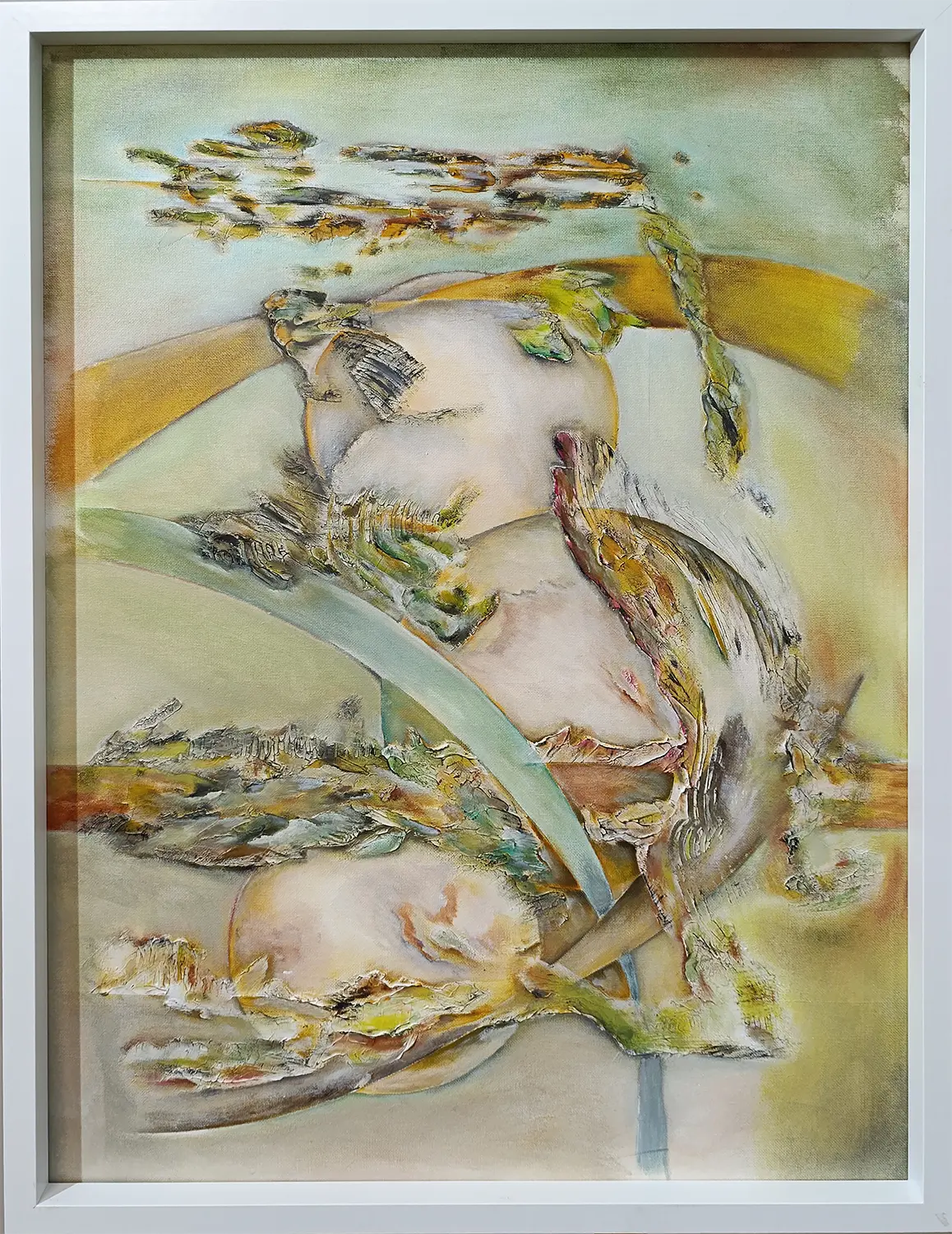 Original Acrylgemälde Ohne Titel von Lothar Bergmann – Organische Abstraktion im Echtholz-Schattenfugenrahmen 70x50 cm, Kunst-Direkt.de/ Newart.gallery