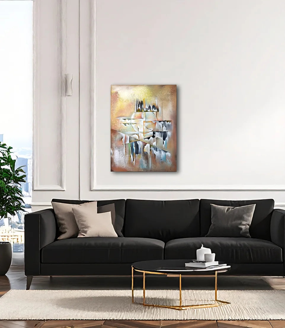 Abstraktes Originalgemälde Ohne Titel von Lothar Bergmann im modernen Wohnzimmer oder repräsentativen Büro, Kunst-Direkt.de / Newart.gallery