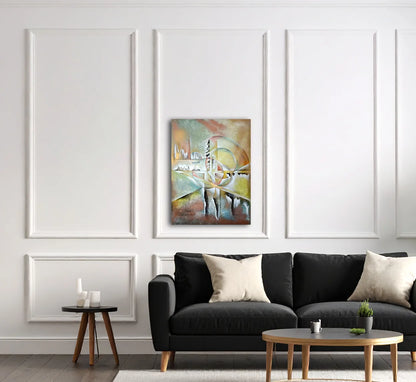 Original Acrylgemälde Ohne Titel von Lothar Bergmann – Abstrakte Komposition mit überlagernden Kreisen und Linien auf Leinwand, an Wand hängend, 60x80 cm, Kunst-Direkt.de / Newart.gallery
