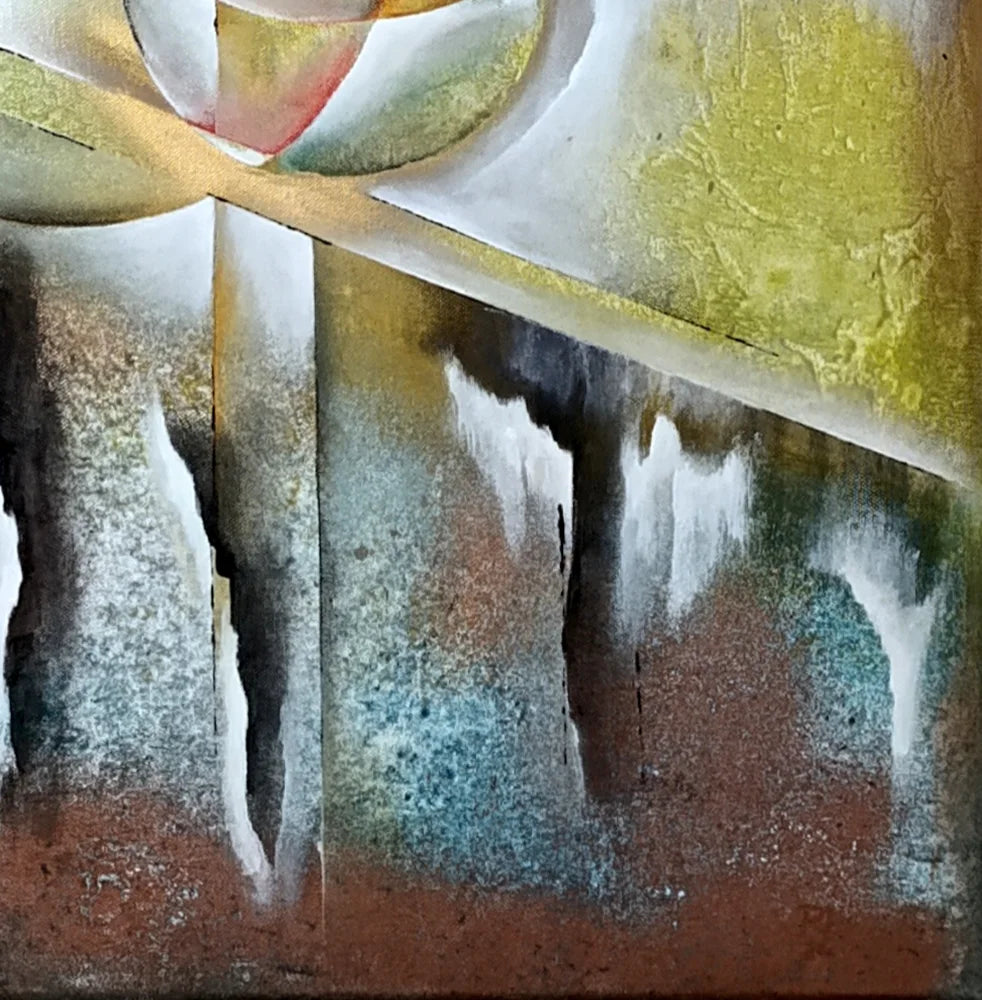 Original Acrylgemälde Ohne Titel von Lothar Bergmann – Abstrakte Komposition mit überlagernden Kreisen und Linien auf Leinwand, Detaiansicht, 60x80 cm, Kunst-Direkt.de / Newart.gallery