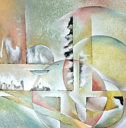 Original Acrylgemälde Ohne Titel von Lothar Bergmann – Abstrakte Komposition mit überlagernden Kreisen und Linien auf Leinwand, Detailansicht, 60x80 cm, Kunst-Direkt.de / Newart.gallery
