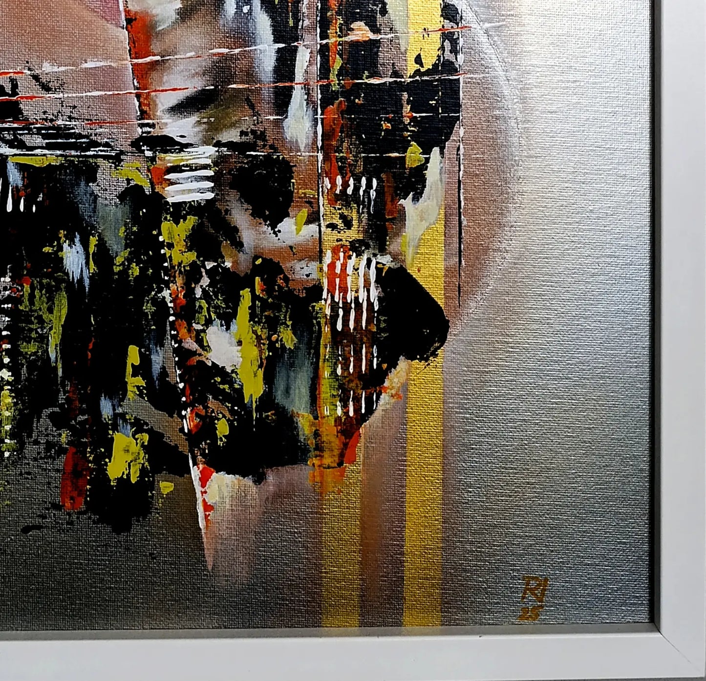 Original Acrylgemälde Ohne Titel von Lothar Bergmann – Abstrakte Kunst mit goldenen Streifen im weißen Rahmen 50x70 cm, Detailansicht 1, Kunst-Direkt.de / Newart.gallery