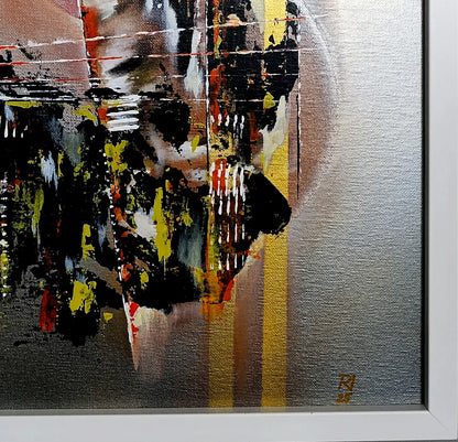 Original Acrylgemälde Ohne Titel von Lothar Bergmann – Abstrakte Kunst mit goldenen Streifen im weißen Rahmen 50x70 cm, Detailansicht 1, Kunst-Direkt.de / Newart.gallery