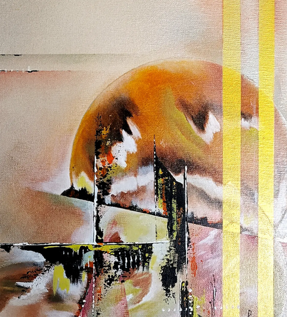 Original Acrylgemälde Ohne Titel von Lothar Bergmann – Abstrakte Kunst mit goldenen Streifen im weißen Rahmen 50x70 cm, Detailansicht 2, Kunst-Direkt.de / Newart.gallery