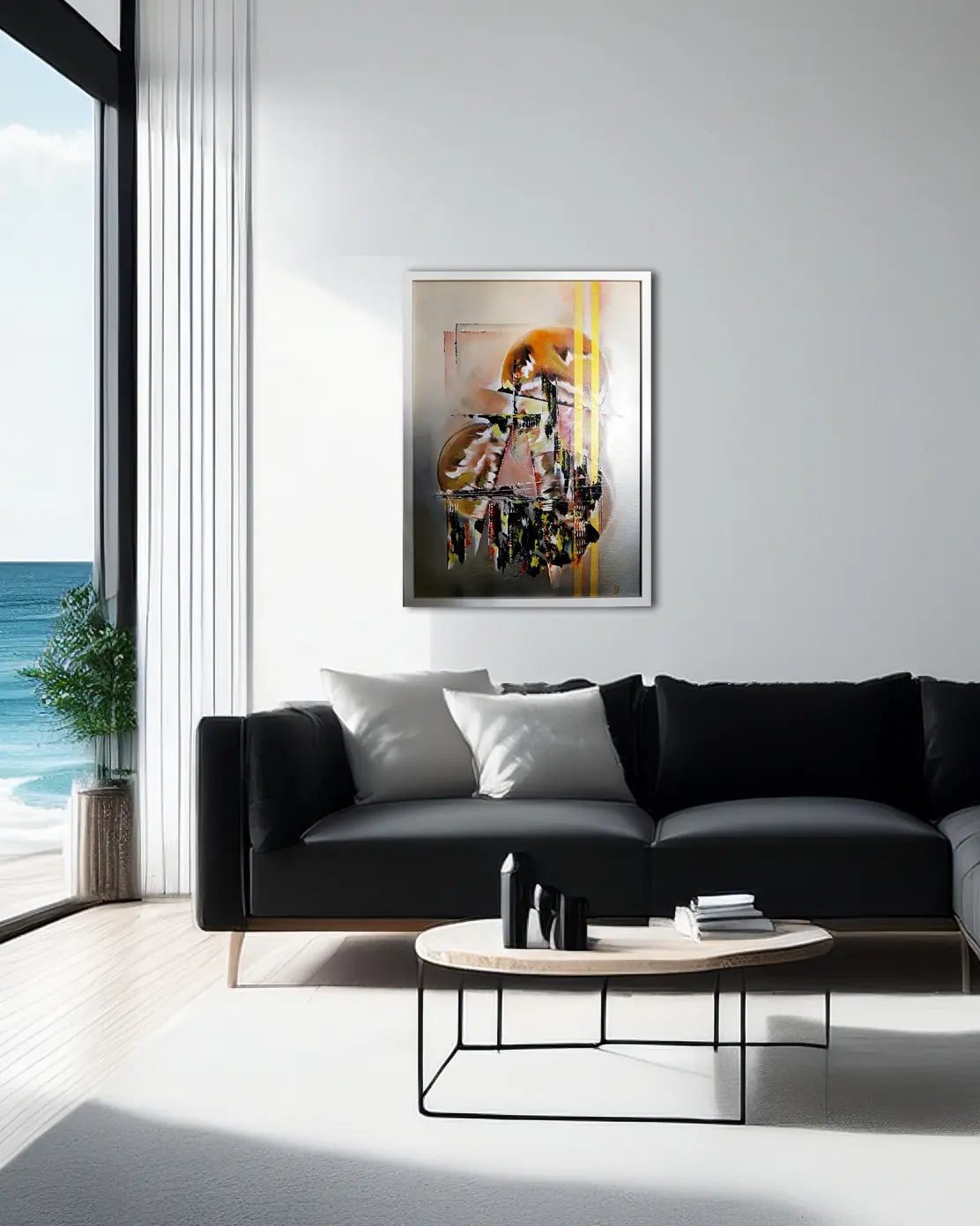 Gerahmtes abstraktes Acrylgemälde Ohne Titel von Lothar Bergmann im modernen Wohn- oder Arbeitszimmer, Kunst-Direkt.de / Newart.gallery