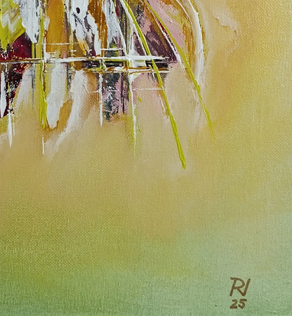 Original Acrylgemälde Ohne Titel von Lothar Bergmann – Abstraktes Kleinformat in Gelb und Grün mit weißem Rahmen 30x40 cm, Detal 1, Kunst-Direkt.de / Newart.gallery