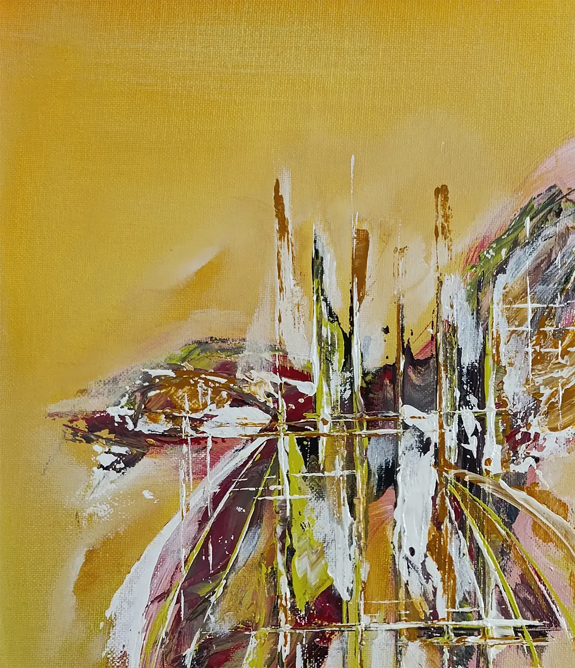 Original Acrylgemälde Ohne Titel von Lothar Bergmann – Abstraktes Kleinformat in Gelb und Grün mit weißem Rahmen 30x40 cm, Details 2, Kunst-Direkt.de / Newart.gallery