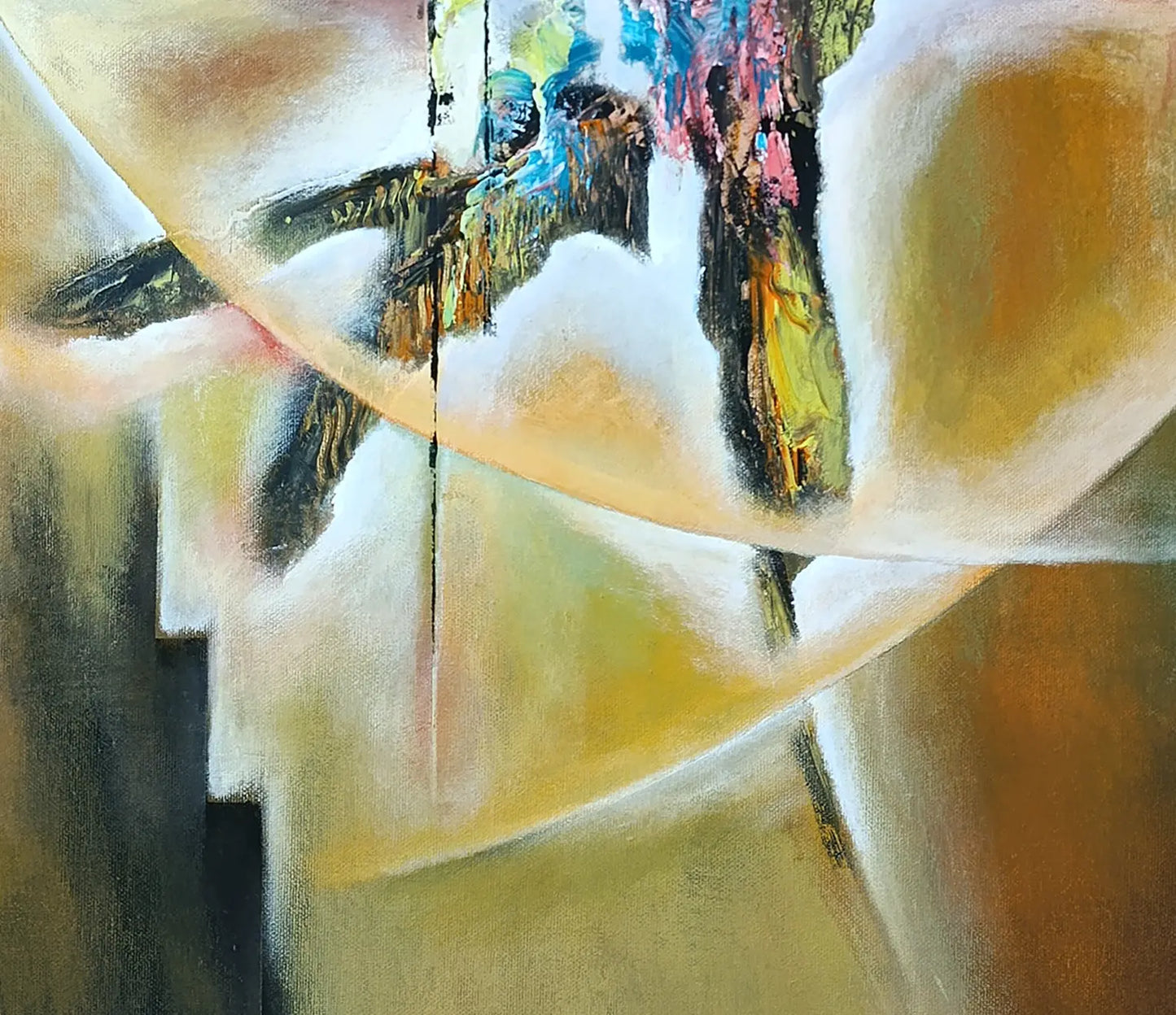 Original Acrylgemälde Ohne Titel von Lothar Bergmann – Quadratische abstrakte Kunst mit Sphären und Farbexplosion 80x80 cm, Detailansicht 1 Kunst-Direkt.de / Newart.gallery