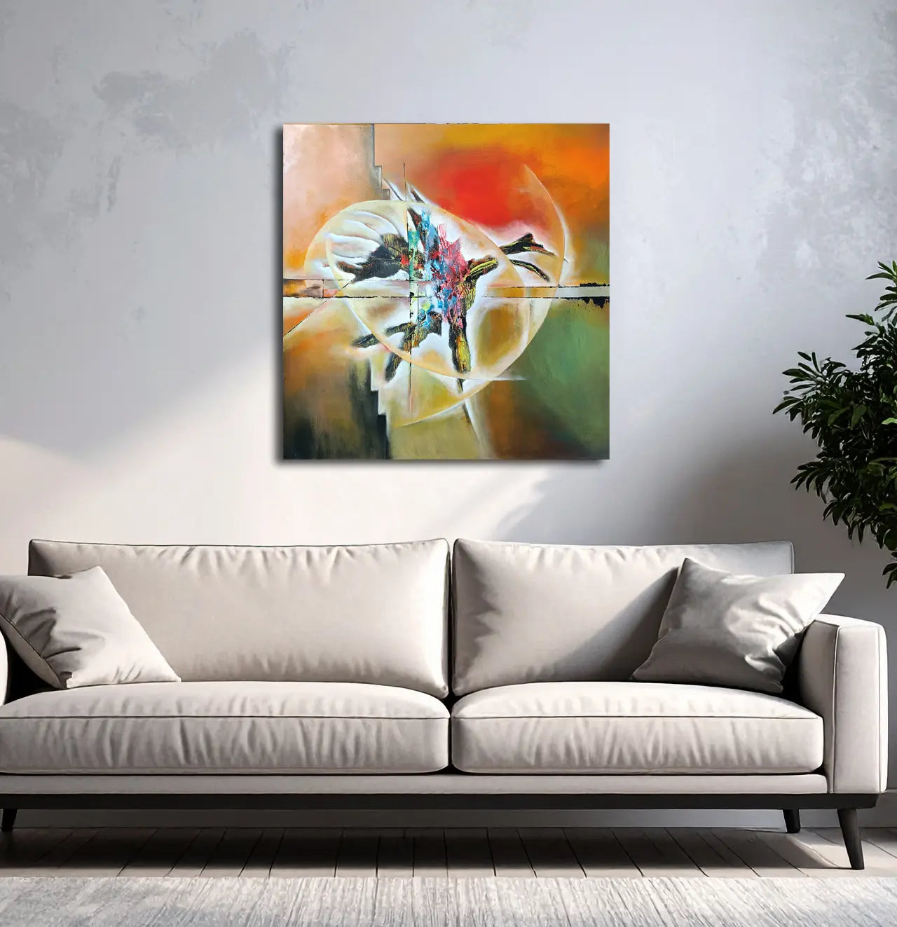 Abstraktes quadratisches Acrylgemälde Ohne Titel von Lothar Bergmann als Statement-Piece im modernen Wohnzimmer oder Büro, Kunst-Direkt.de / Newart.gallery