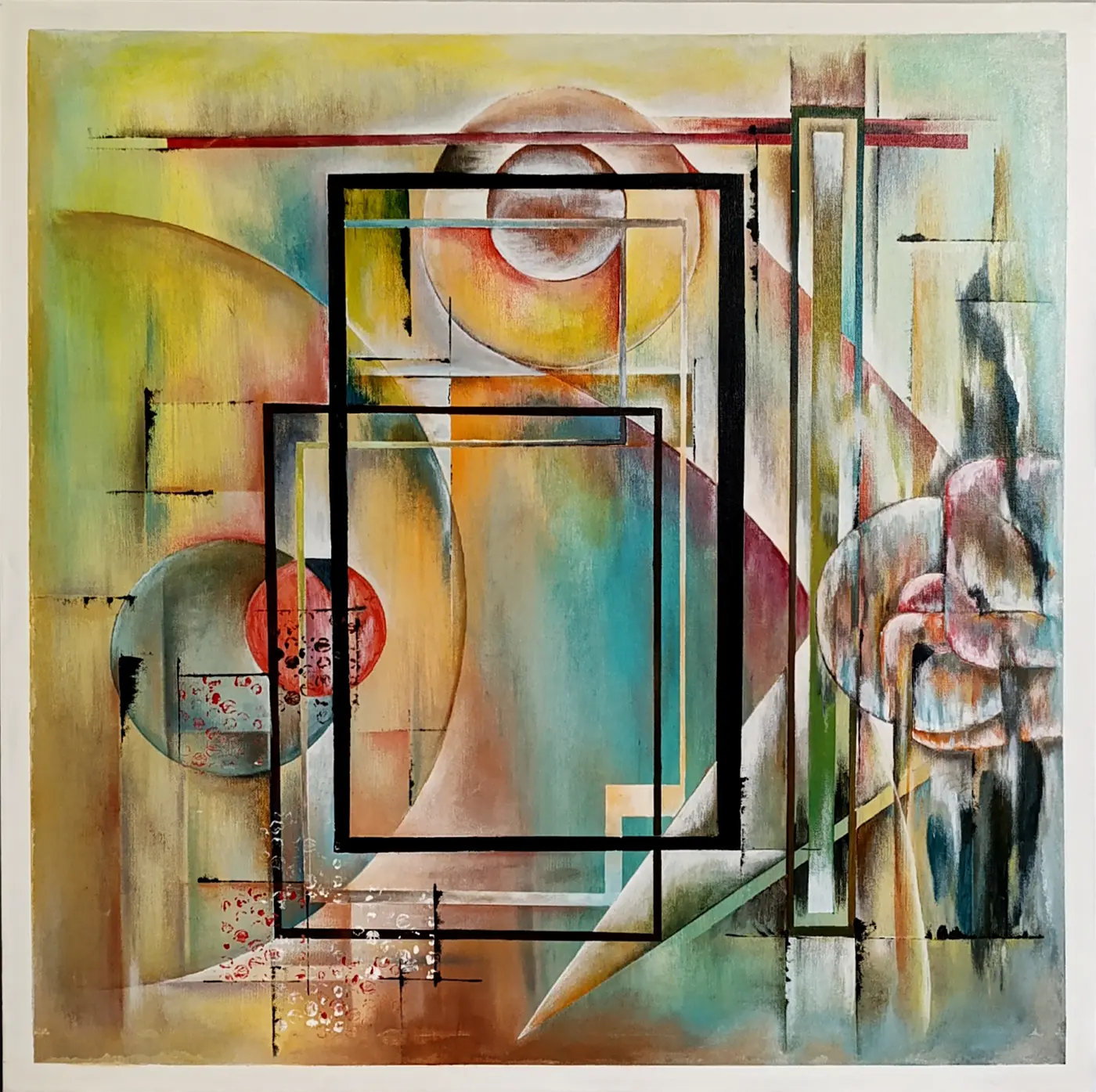 Original Acrylgemälde Ohne Titel von Lothar Bergmann – Quadratische geometrische Abstraktion auf 50 mm Keilrahmen 70x70 cm, Kunst-Direkt.de / Newart.gallery