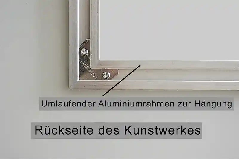 Rückansicht Alu-Dibond mit umlaufenden Aluminium Profil zu Hängung und Beschriftung