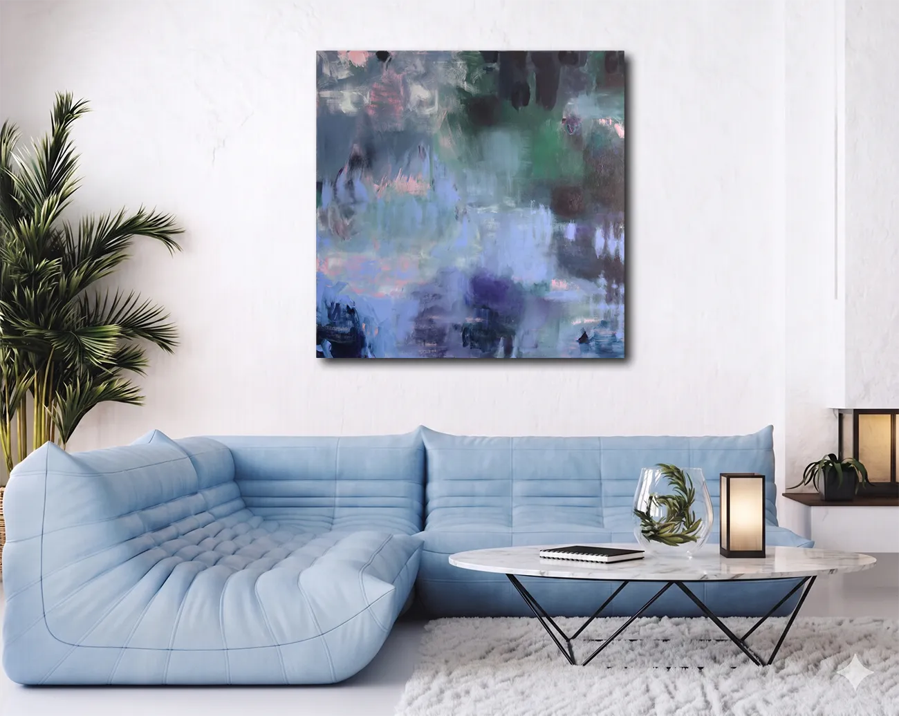 The Pond von Marion Schmidtke an der Wand – Original-Acrylgemälde, 160x160 cm, zeitgenössische Naturabstraktion, signiertes Unikat | Kunst-Direkt.de
