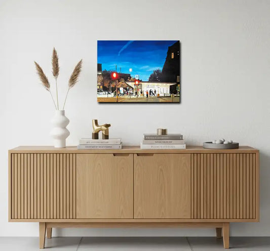 Ölgemälde, strassenszene in Hamburg Altona, Radfahrer, Autos, 100 x 100 cm, hängend, Ulla Kutter, Kunst-Direkt.de