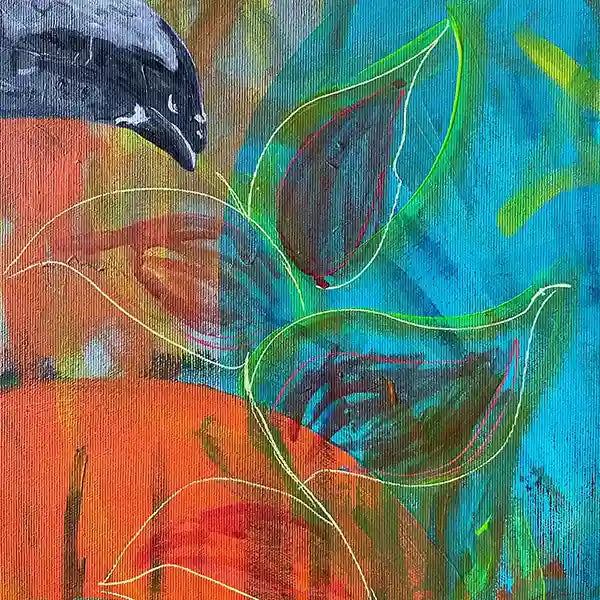 Acrylgemälde eine Tukans, Realistisch und farbenfroh, Detailansicht Blätter