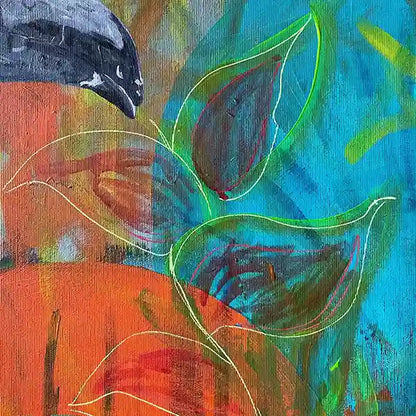 Acrylgemälde eine Tukans, Realistisch und farbenfroh, Detailansicht Blätter