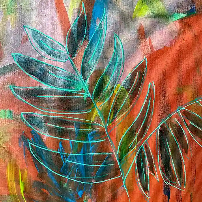 Acrylgemälde eine Tukans, Realistisch und farbenfroh, Detailansicht Blätter