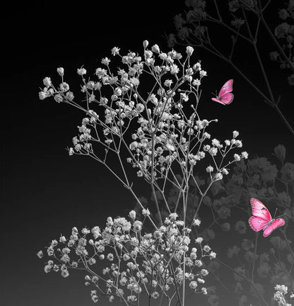 Detailaufnahme Gypsophila 2 – Leuchtend pinke Schmetterlinge als Farbakzent, matte Alu-Dibond-Oberfläche, Birte Zabel | Kunst-Direkt.de

