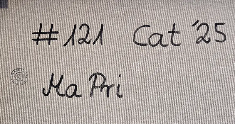 Signatur der Künstlerin auf der Rückseite des Gemäldes