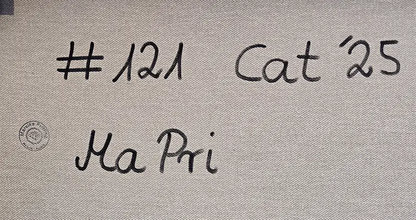 Signatur der Künstlerin auf der Rückseite des Gemäldes