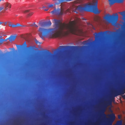 rote Korallen im blauen Wasser, Quadratisches Format, details der Korallen