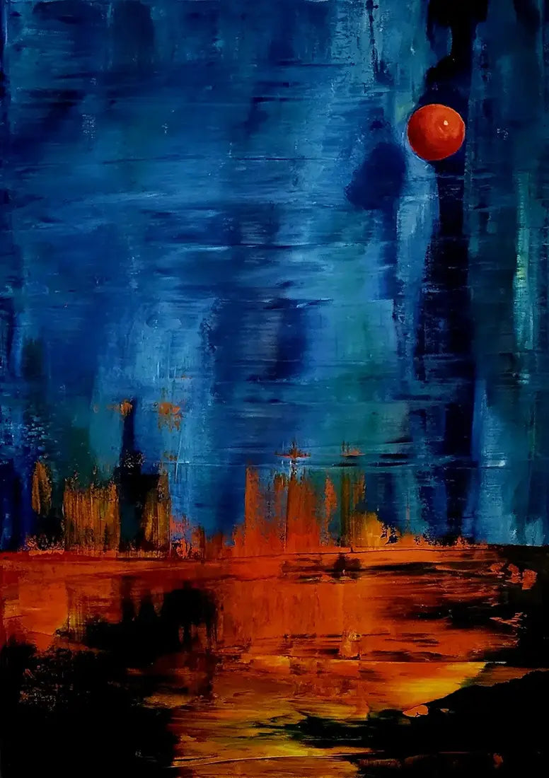 Der rote Planet – Ölgemälde von Roger Ziereisen, 70x50 cm, kosmische Sphäre in Rot und Orange, 3D-Spachteltechnik | Kunst-Direkt.de
