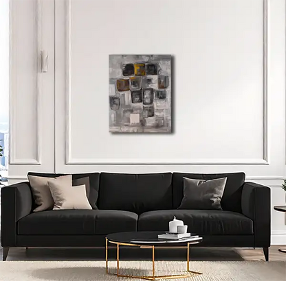 Gefundene Felder - Abstrakte Landschaft - ölgemälde auf Leinwand, an heller wand hängend