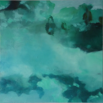 Quadratisches Gemälde des grünen Ozeans, kein Horizont, Lichtreflexe