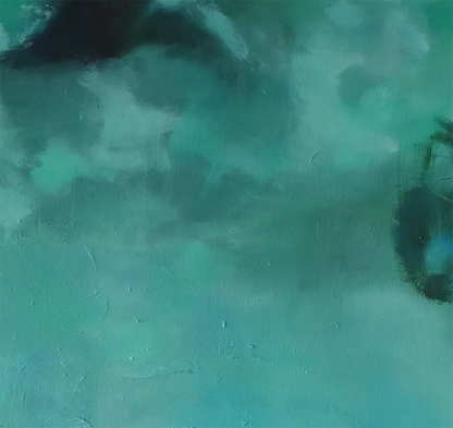 Quadratisches Gemälde des grünen Ozeans, kein Horizont, Lichtreflexe, Details des Wassers