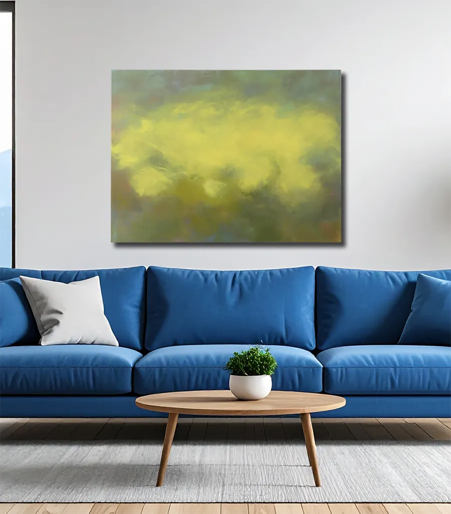 acrylgemälde, abstraktes und lichtvoll, gelb leuchtend, an wand, 120 x 160 cm, Marion Schmidtke, Kunst-Direkt.de