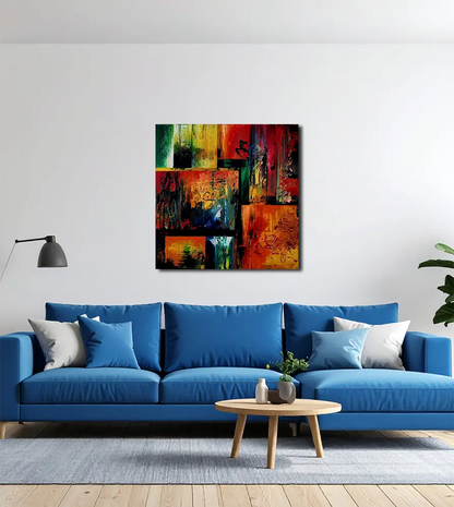 Le jardin von Roger Ziereisen an der Wand – Organisches Ölgemälde, 100x100 cm, Öl auf Leinwand | Kunst-Direkt.de
