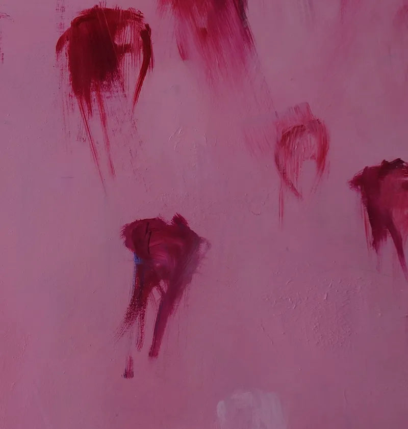 acrylgemälde, 80 x 80 cm, kleine rote Quallen schweben im Wasser, details wasser, Marion Schmidtke, Kunst-Direkt.de