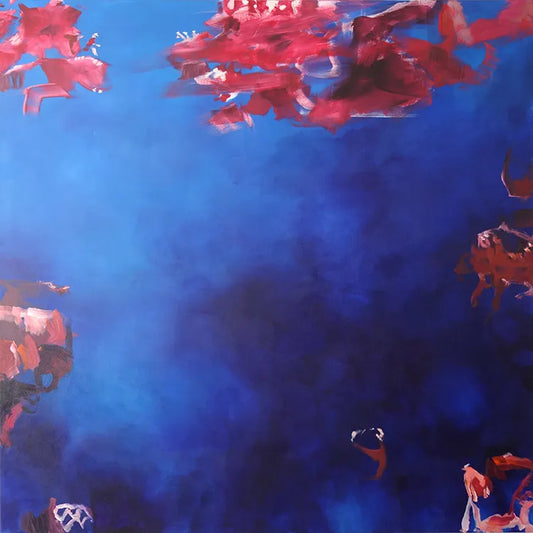 acrylgemälde, 160 x 160 cm, rote Korallen im blauen Wasser, Marion Schmidtke, Kunst-Direkt.de
